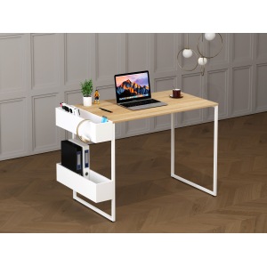 Sleek Modern Computer Desk with Small Side Table