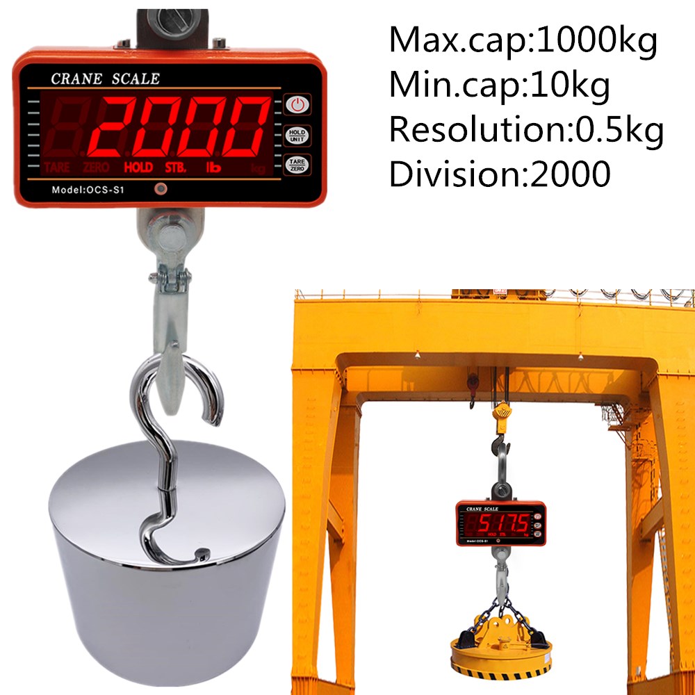 1000Kg 2000LB Crane Scales Industrial Heavy Duty Weighing Balance Digital Hook Scale Hanging Gram Weighting Steelyard 30%