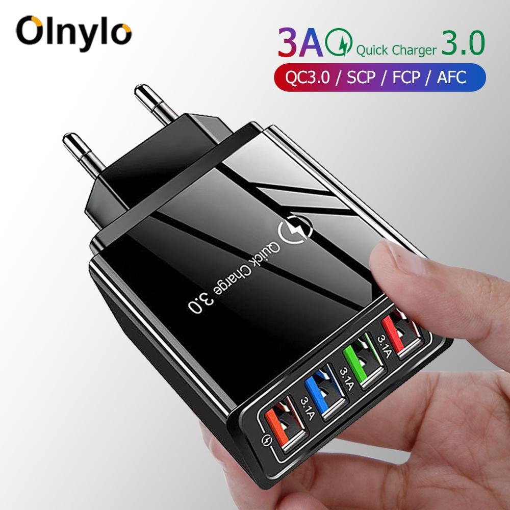4 Ports USB Charger Quick Charge 3.0 Fast Charging for Xiaomi Mi Note 10 Pro Tablet Portable EU Plug Wall Mobile Charger Adapter