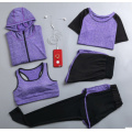 Quick dry women yoga clothing hooded coats+t shirt+bra+shorts+pants 5 pieces set womens autumn outdoor running sportswear gym