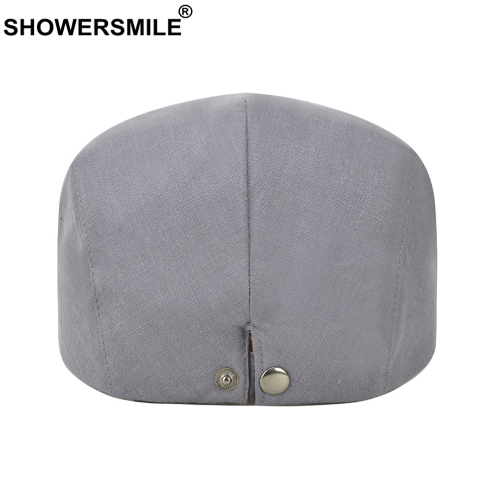 SHOWERSMILE Solid Black Spring Summer Flat Cap for Men Cotton British Style Casual Beret Retro Adjustable Men's Ivy Hats