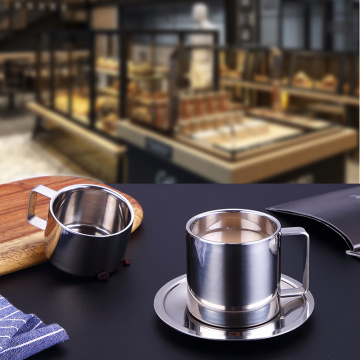 Stainless Steel Coffee Cup Saucer Set Cappuccino Espresso Double Wall Insulation Lovers Mug Office Water Afternoon Tea Milk Cups