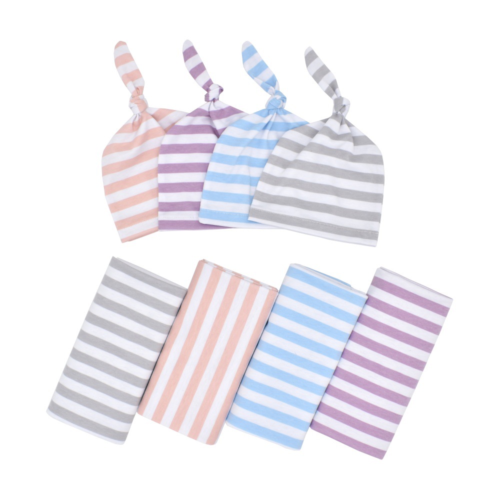 2pcs Newborn baby set swaddle wrap + hat 100% cotton soft infant newborn baby products Blanket fashion striped Toddler Sleepsack