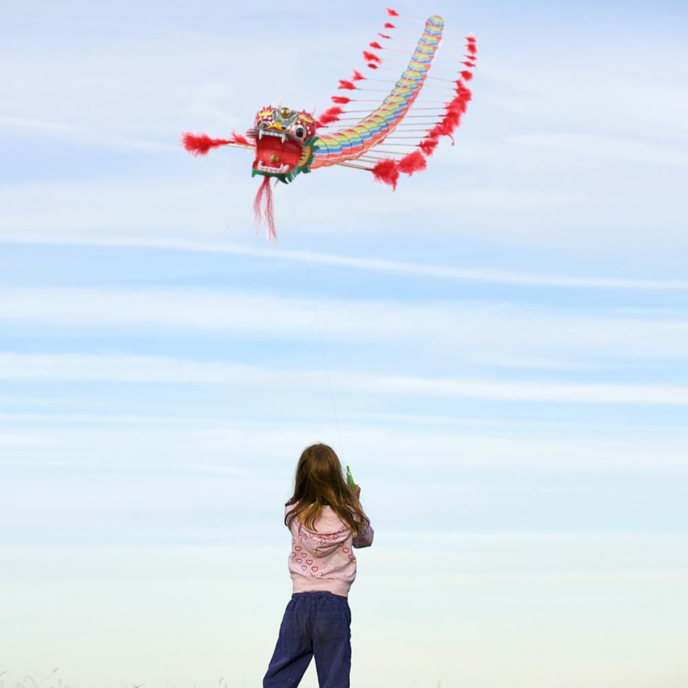 Chinese Traditional Dragon Kite Flying Plastic Foldable Outdoors Single Line Kite for Adults Sports Flying Toys for Children