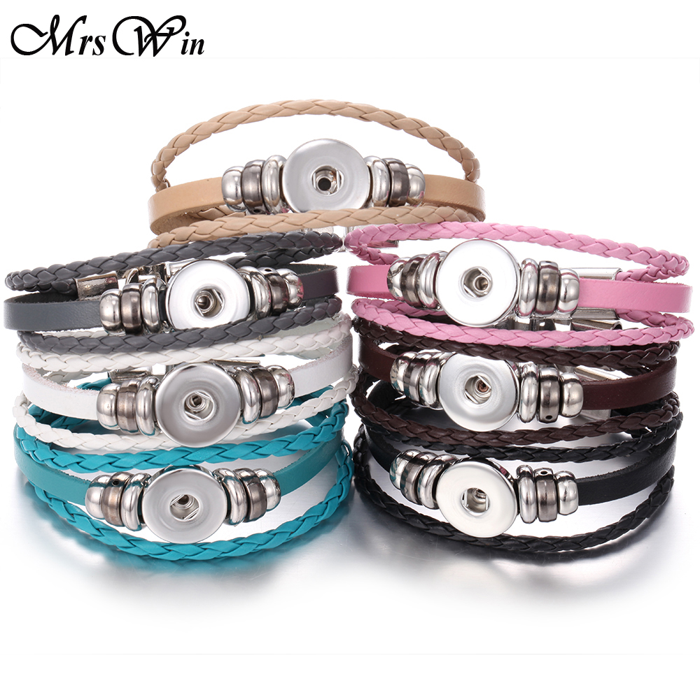 New Leather Snap Button Bracelet Fit 20mm 18mm Snap Buttons Jewelry Handmade Braided Pu Leather Snap Bracelet lot