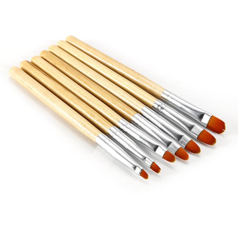 New 7PCs High Quality Wooden Nail Brushes Painting Pen Extension Nail Art UV Gel Polish Brush Manicure Tools Dropshipping TSLM1