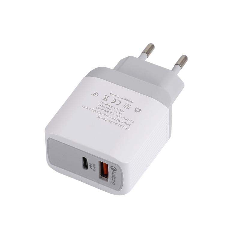PD 18W Type-C Charger Compatible with QC3.0 Fast Charging USB Mobile Phone Charger