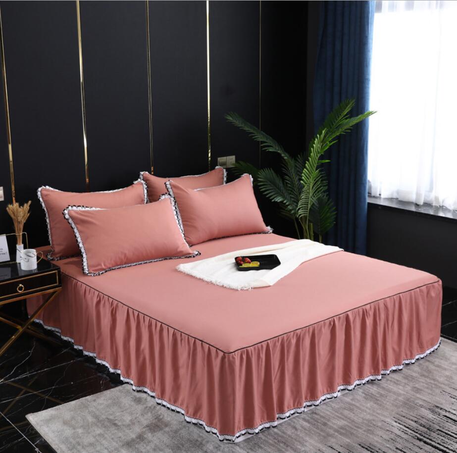 Home Textile 1/3pcs Solid color Bedspread Bed sheet Romantic Bedding polyester/cotton Bedclothes Bedcover For 150X200/180X200