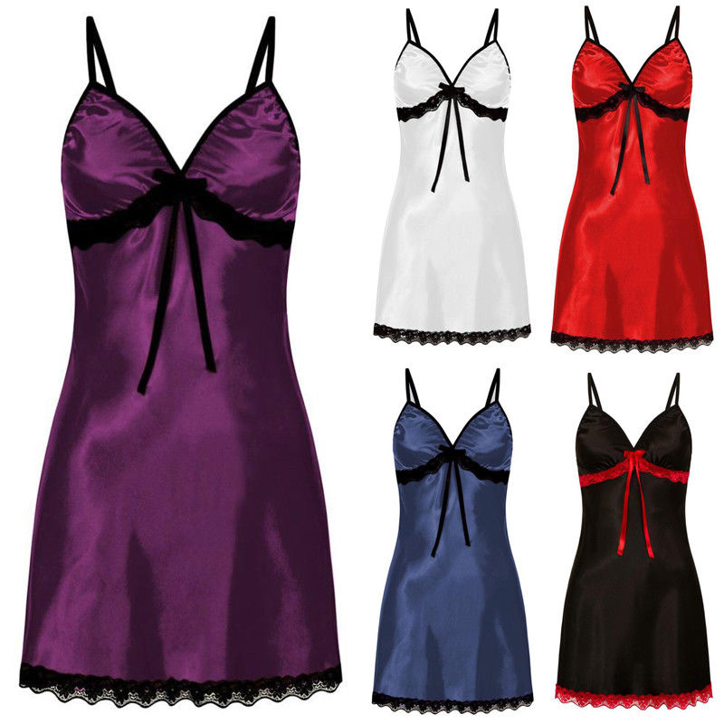 Sexy Sleepwear Women Lace Silk Satin Night Dress Sleeveless Nighties V-neck Nightgown Plus Size 3XL Nightdress Nightwear