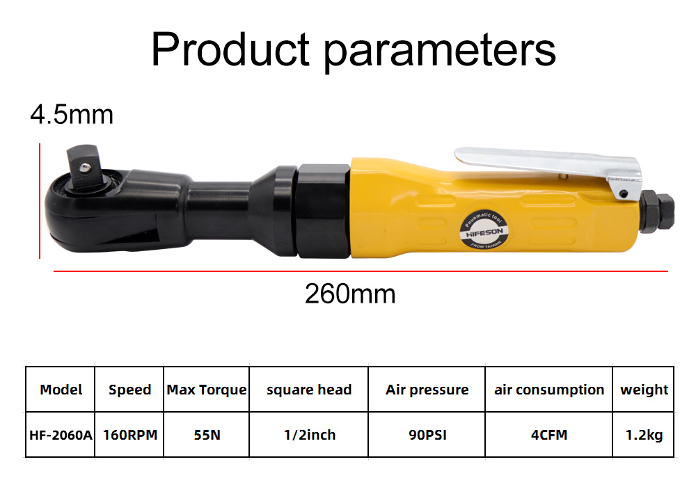 HIFESON 1/2 Inch Pneumatic/Air Ratchet Wrench Tools Mini Ratchet WrenchSquare Drive Straight Shank Drive Straight Shank