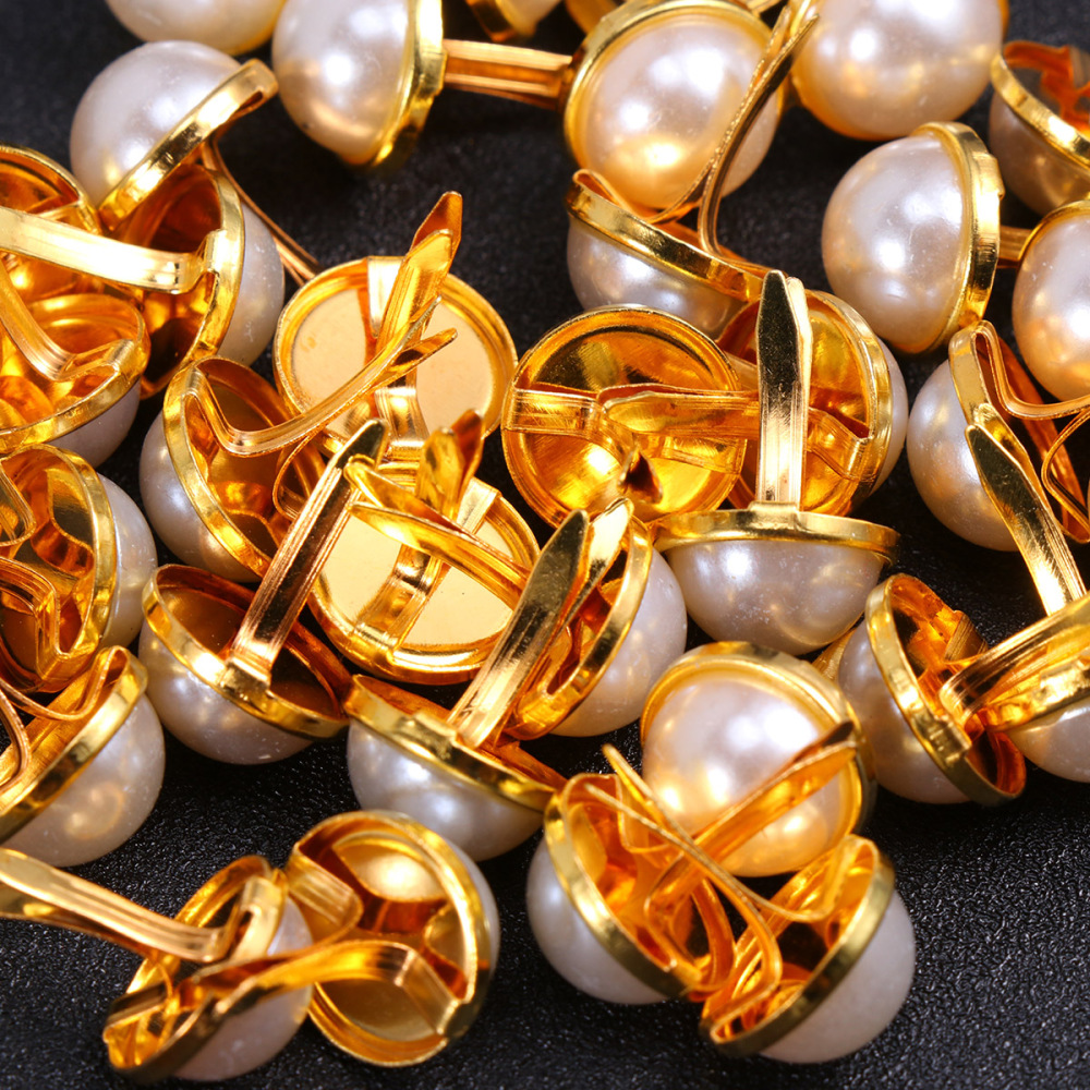 100 Pcs 12MM Pearl Brads Scrapbooking Embellishment Fastener Brads Metal Crafts Christmas Decoration (Golden)