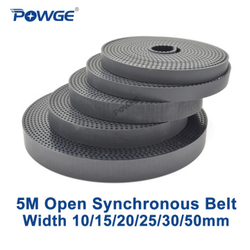 POWGE Arc Tooth PU Black HTD 5M Open Synchronous belt Width 10/15/20/25/30/50mm Polyurethane steel 5M-25 HTD5M Timing Belt wheel