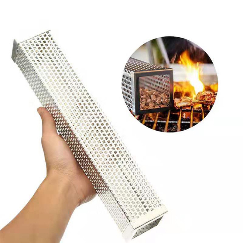 12 Inch BBQ Smoke Tube Stainless Steel Charcoal Pellet Grill Smoker Box Barbecue Cooking Smoke Generator for Smoking Fish Pork B