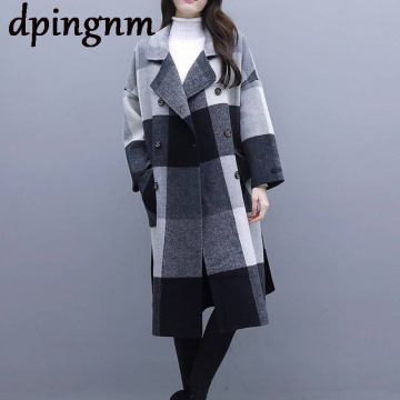 Women Autumn Winter Slim Trench Casual Button Pockets Solid Long Windbreaker Vintage Blends Coats Plus Size Outerwear