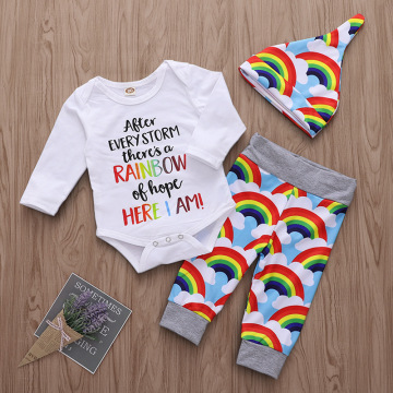 Newborn Infant Baby Boy Girl Clothing Set 0-24M Long Sleeves Rainbow bodysuit+pants+Hat 3PCS Baby boy girl clothes outfits sets