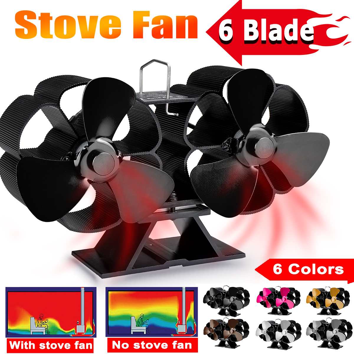 Stove Fan 6 Blade Fireplace Fan Heat Powered komin Wood Burner Eco Quiet Home Efficient Heat Distribution