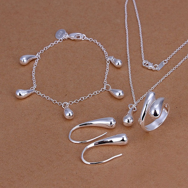 925 sterling Silver Wedding women high-quality classic drop bracelets earrings necklace rings fashion jewelry sets S223