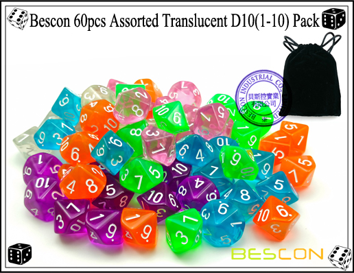 Bescon 60pcs Assorted Translucent D10(1-10) Pack-3
