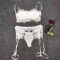 Sexy Lingerie Lenceria Women Bra 3pcs Set Sexy Lace Underwire Bra Sleepwear Bandage Black Lingerie Garter Underwear Bralette