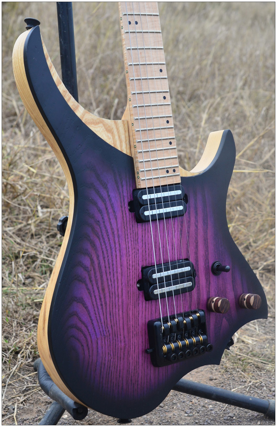 NK Headless Electric Guitar Model Purple burst Color Flame maple Neck in stock Guitar free shipping