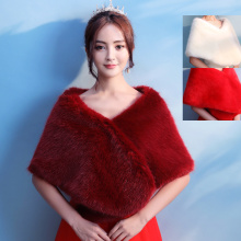 Women Burgundy Wedding Bridal Wrap Winter Warm Faux Fur Shawl Elegant Vintage Evening Party Prom Cape One-piece Stole Ivory Red