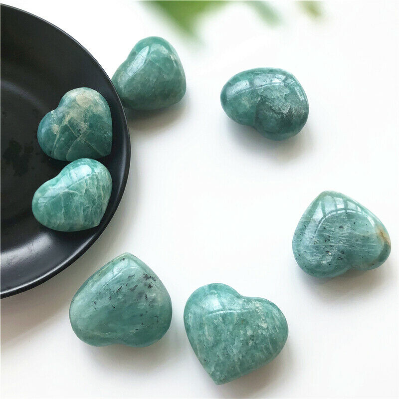 1pc Natural Beautiful Amazonite Quartz Crystal Heart Polished Stone Healing Natural Stones and Minerals