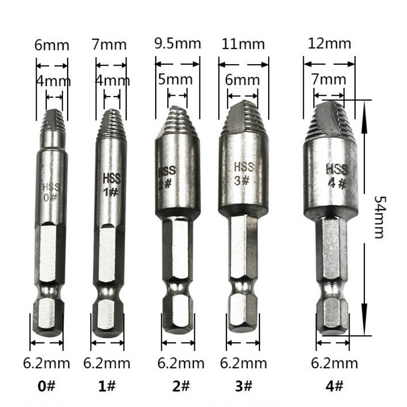 5pcs Damaged Screw Extractor Drill Bits Guide Set Broken Speed Out Easy Out Bolt Stud Stripped Screw Remover Stud Reverse Tool