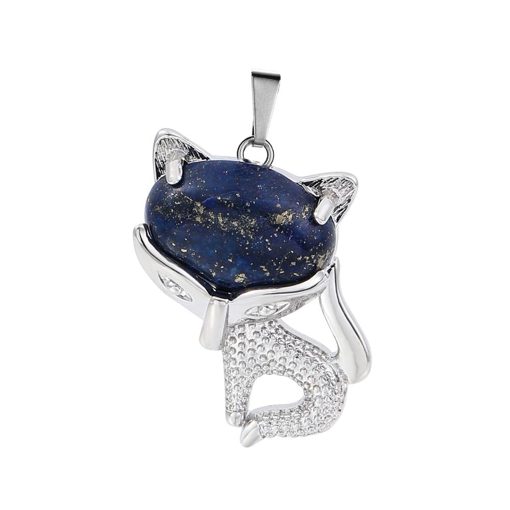 Lapis Lazuli Luck Fox Necklace for Women Men Healing Energy Crystal Amulet Animal Pendant Gemstone Jewelry Gifts