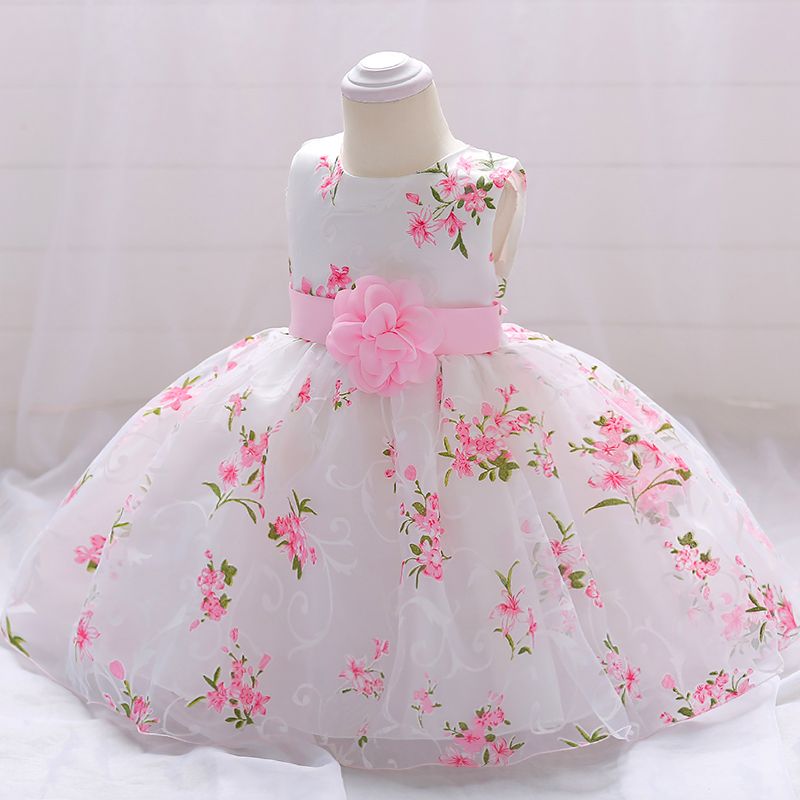 Baby Dress Flower Christening Ball Gown Dress Clothes Girls Princess Dresses Big Bow Girl Beading Party Wedding Birthday Dress