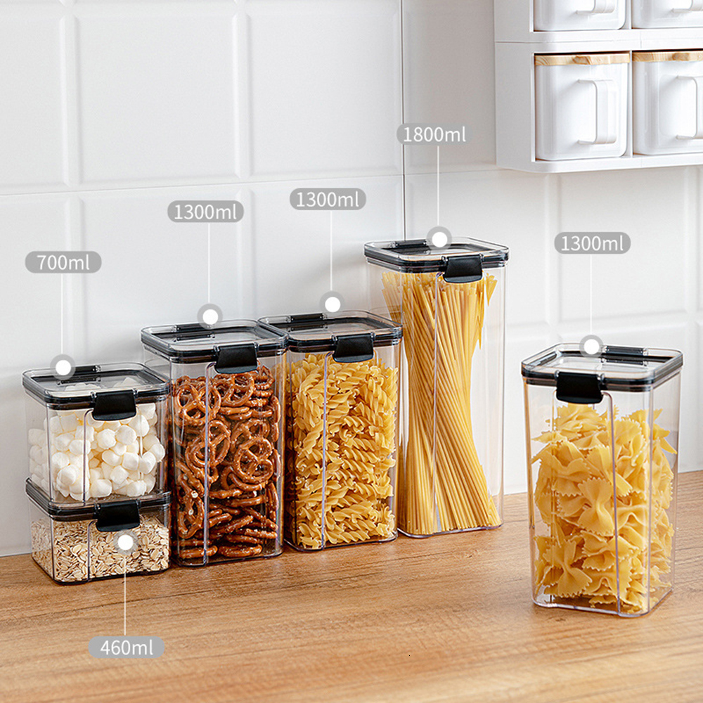 Airtight Food Storage Container Kitchen Dry Food Snacks Storage Organizer Almacenamiento Cocina Clear Plastic Jars Canisters