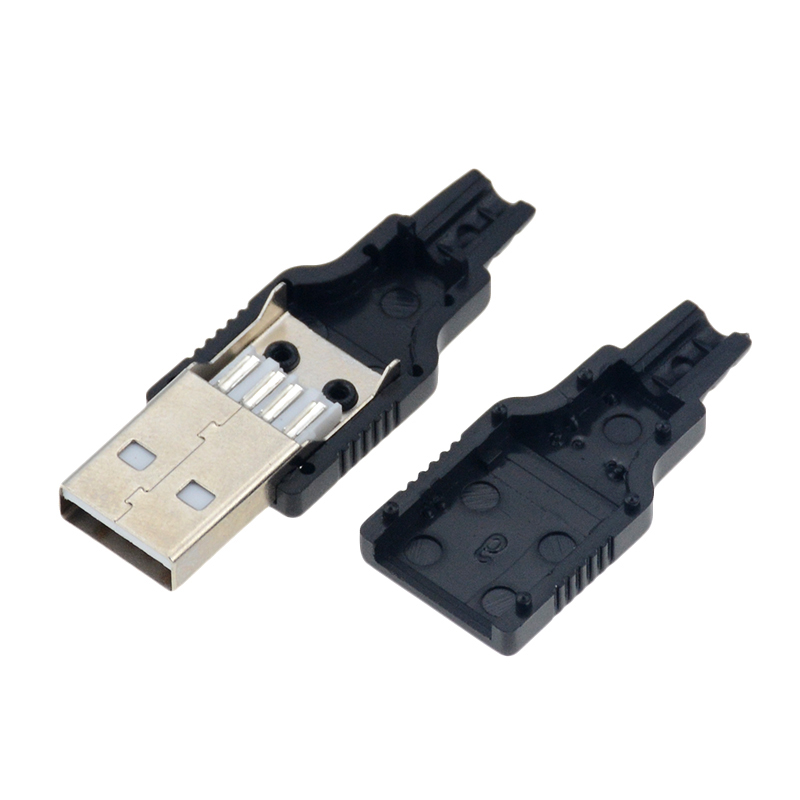 10pcs Type A Male Female USB 4 Pin Plug Socket Connector With Black Plastic Cover Type-A DIY Kits