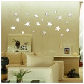 3D Sticker, 20 X Star Art Mirror Wall Sticker Surface Decal Home Room DIY Art Decor (Silver)