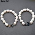 Paved CZ and Abalone Shell Metal Anchor Charm Natural Fresh Water Pearl Potato Beads Stretch Bracelets Fashion Jewelry Gift