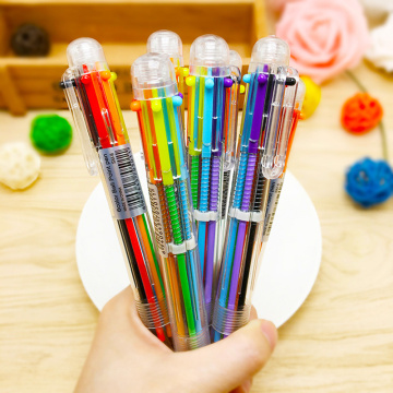 Creative cartoon 6-color ballpoint pen multi function press ballpoint pen student stationery pen