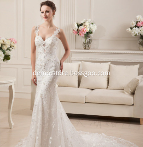 Retro elegant sleeveless lace fishtail wedding dress