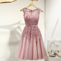 It's YiiYa Cocktail Dress Little Appliques Beading Pink Wedding Formal Dresses Flowers Illusion Knee Length Party Gown LX073-2