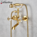 Telephone Style Golden Waterfall Bathtub Faucet Bathroom Faucet Brass Bath Faucet Waterfall Rotatb Spout Shower Faucet