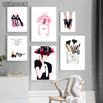 Fashion Wall Art Painting High Heel Perfume Makeup Brush Canvas Poster Print VOGUE Modern Pop Picture Beauty Room Decoration