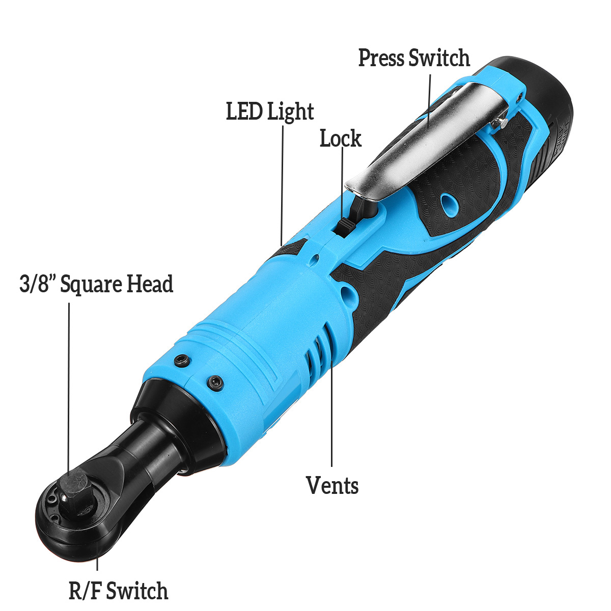18V 60N.m Cordless Electric Wrench 3/8 Inch 2 Battery Power 90 Degree Right Angle Wrench Ratchet Tool Battery Charger Kit