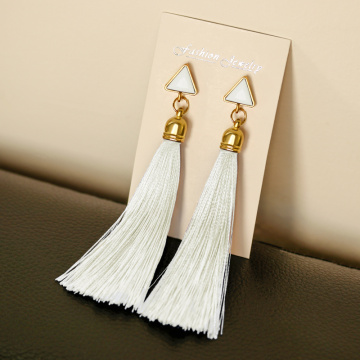 POXAM Vintage Tassel Dangle Drop Earrings For Women Bohemian Silk Fabric Long Fringe Earings 2019 Female Brincos Fashion Jewelry