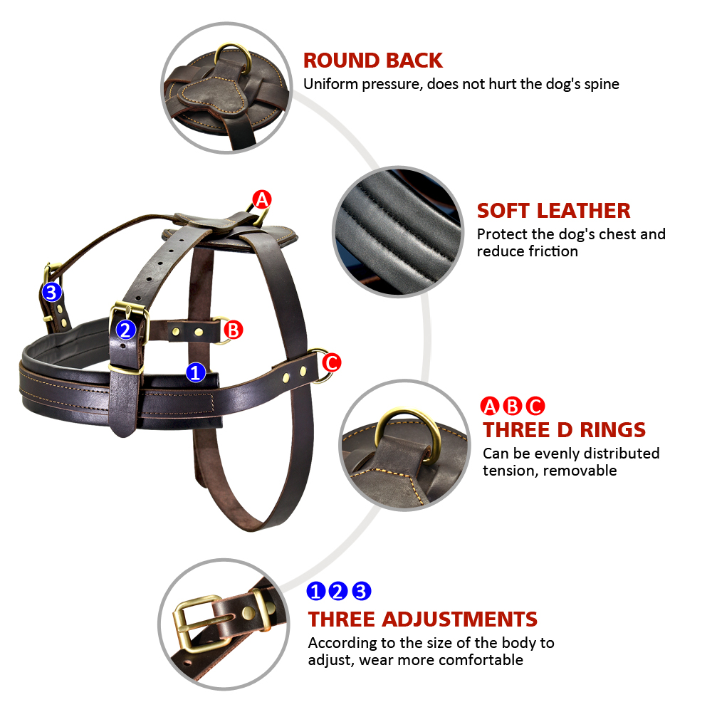 Durable Dog Harness Genuine Leather Dogs Pulling Harness Vest Pet Training Products Adjustable For Large Dogs German Shepherd