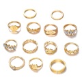 QIMING 13pcs/lot Vintage Gold Women Rings Set Evil Eyes Leaf Crystal Toe Knuckle Finger Ring Bohemian Jewelry