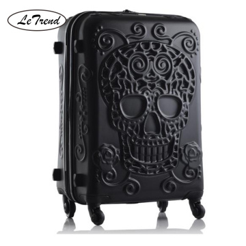 LeTrend Creative 3D Skull Rolling Luggage Spinner 28inch Suitcase Wheels 20 inch Black Carry on Trolley High capacity Travel Bag