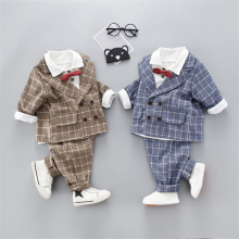 Fashion Formal Boys Suits Wedding Suits for Boys Cotton Plaid Children Clothing Blazer+Vest+Pants Sets Children's Costume