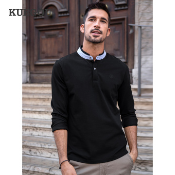 KUEGOU Autumn Cotton Clothing Stretch White Polos Stand-up collar Men's Polo Shirts Long sleeve Fashion Top plus size ZT-88030