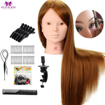 24'' 60% Real Human Hair Mannequin Head For Makeup Practice With Stand Combs Set Blonde Hair Training Head Mannequins With Wigs