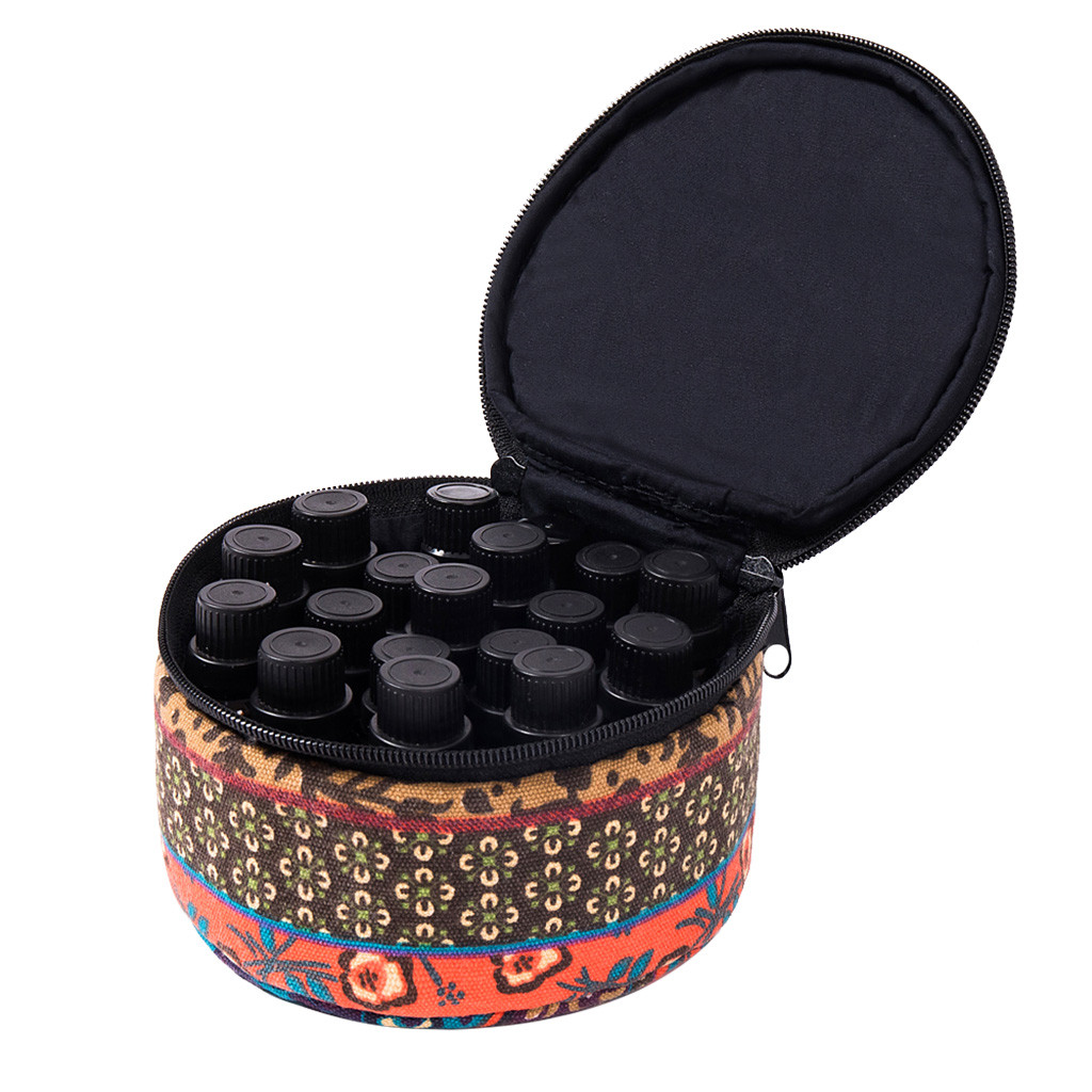 Essential Oil Storage Bag 5/10/15ml Bottles Portable Case Travel Cosmetic Makeup Bag Essential Oil Round Collecting Case @C09