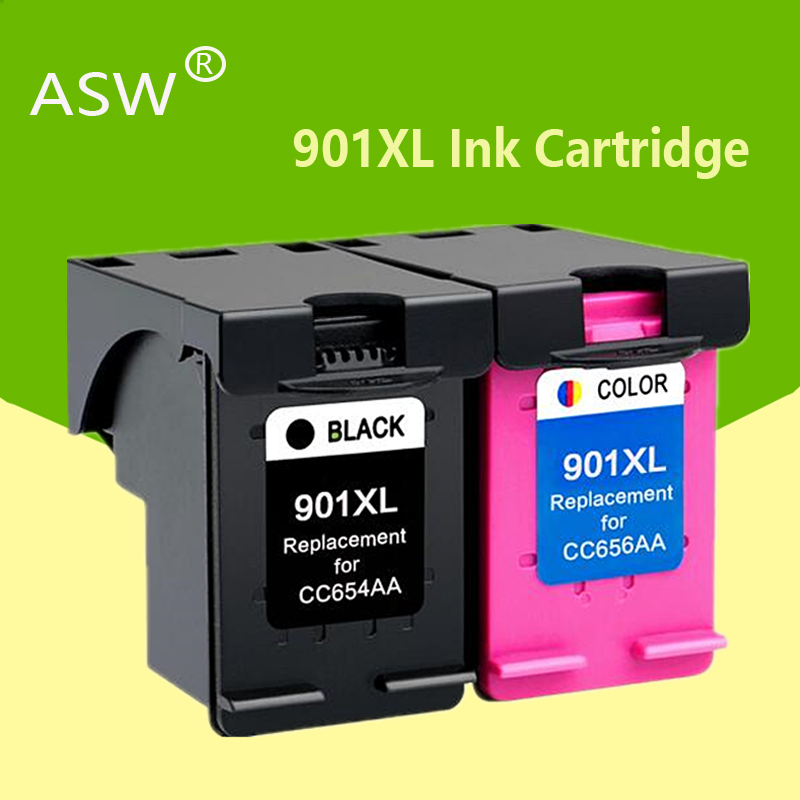 ASW 2Pcs 901XL Cartridge Compatible for hp 901 xl hp901 Ink Cartridge for Officejet 4500 J4500 J4540 J4550 J4580 J4680 printer