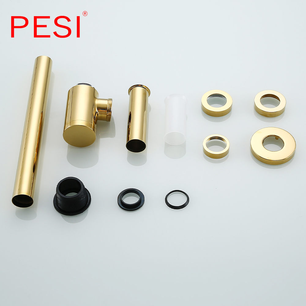 High Quality Brass Basin Wast Drain Wall Connection Plumbing P-traps Wash Pipe Bathroom Sink Trap Gold with Pop Up Drains.