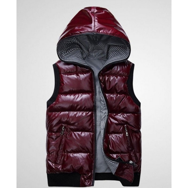 Black Red Red Wine Down Cotton Vest Women's Vest Waistcoat 2020 Autumn Winter Sleeveless Coat Hooded Large Size Cotton Jacket